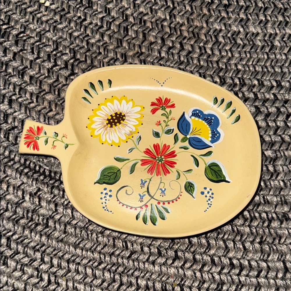 Vintage hand painted wood dish signed T25